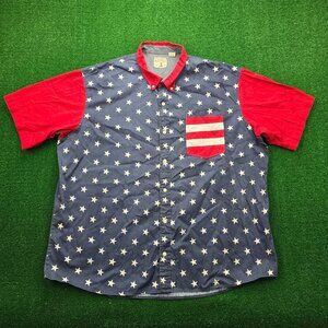 Red Head Shirt Mens 3XL Blue Short Sleeve American Flag‎ Stars Patriotic Casual
